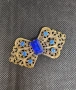 Старинна филигран брошка със син кристал – винтидж бижу, снимка 3