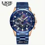 Спортно/Елегантни, Класически кварцови хронографи LIGE *Blue/Black* Titanium !!, снимка 14