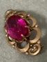 Антикварна съветска сребърна позлатена брошка с рубин , снимка 2