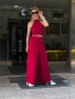Дамски еластичен стилен червен костюм с пола панталон XS-XL, снимка 7