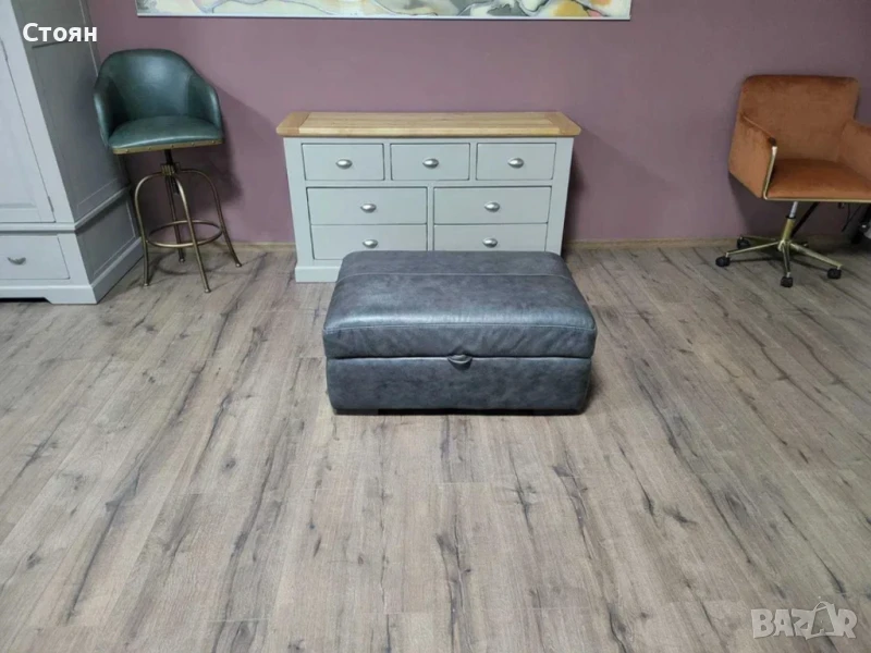 Сива кожена табуретка с функция ракла, снимка 1