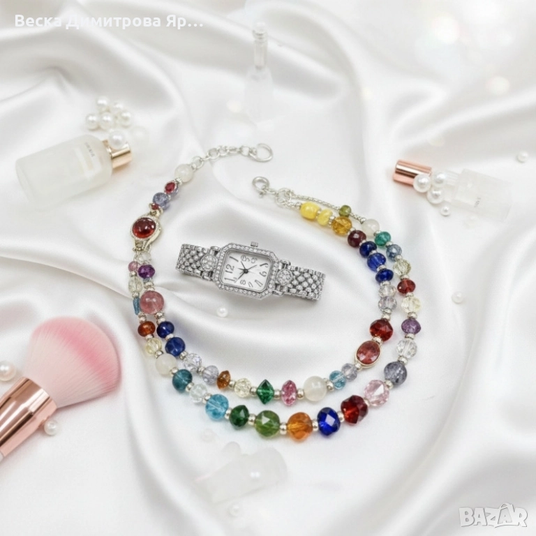 Елегантен часовник с двойна гривна – стил и блясък в едно, снимка 1