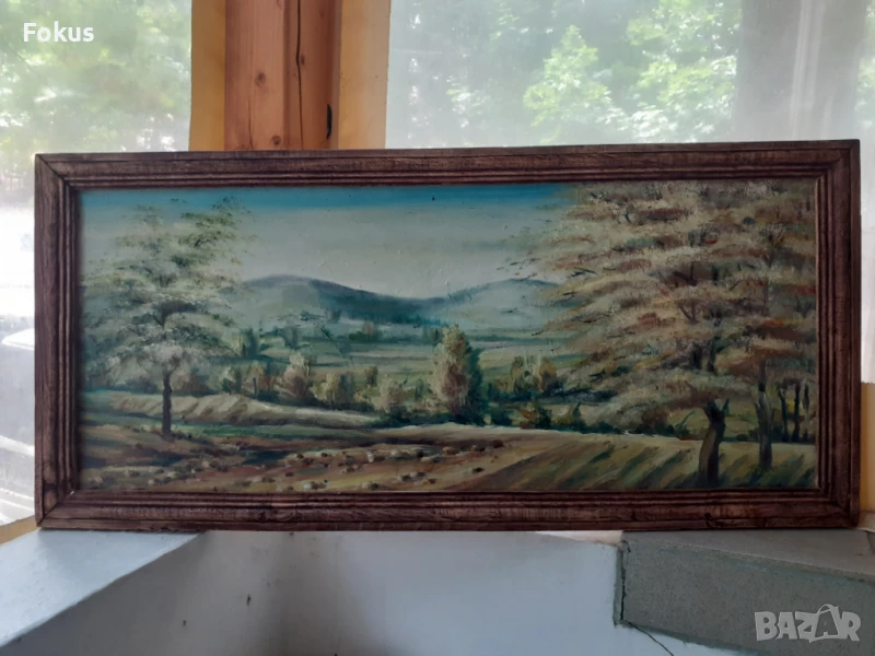 Голяма майсторска картина масло платно подпис дървена рамка, снимка 1