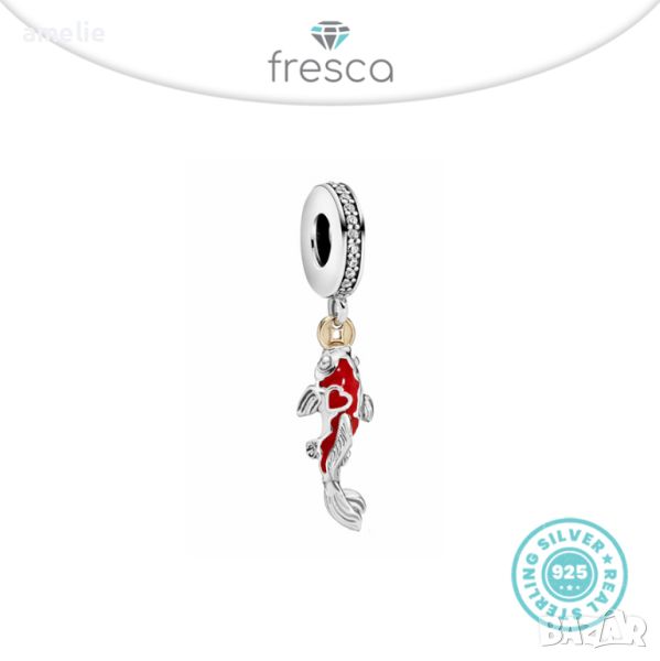 Талисман Fresca по модел тип Pandora Пандора сребро 925 Red Golden Fish. Колекция Amélie, снимка 1