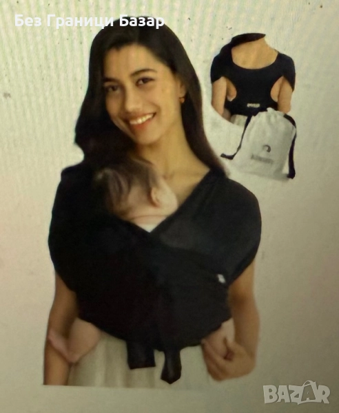 Нова Дишаща бебешка носилка wrap за новородени и деца, размер L черна Konny Baby Carrier , снимка 1