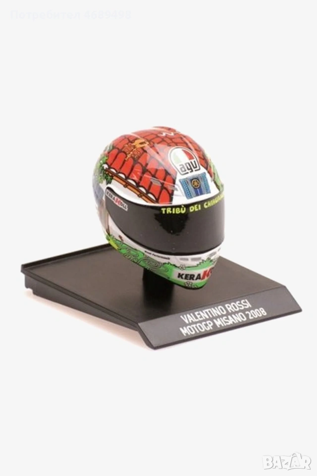 Колекционерска мини реплика на каската на Valentino Rossi – Misano GP 2008 (1:10), снимка 1