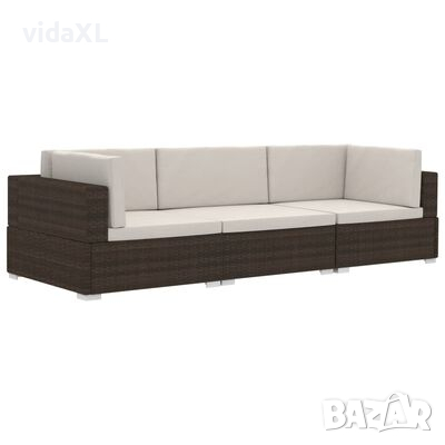 vidaXL Градински комплект с възглавници, 3 части, кафяв полиратан(SKU:310185, снимка 1