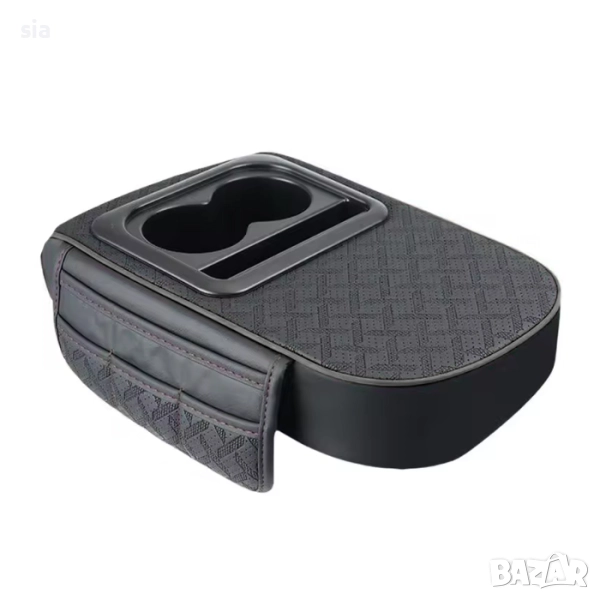 Подлакътник за автомобил – универсален черен, с поставки за чаши, джобове и място за телефон, снимка 1