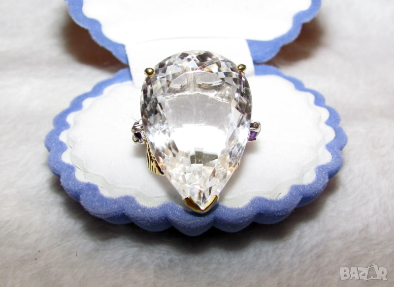 925 сребърен пръстен с планински кристал 30 карата, подходящ за подарък , снимка 1