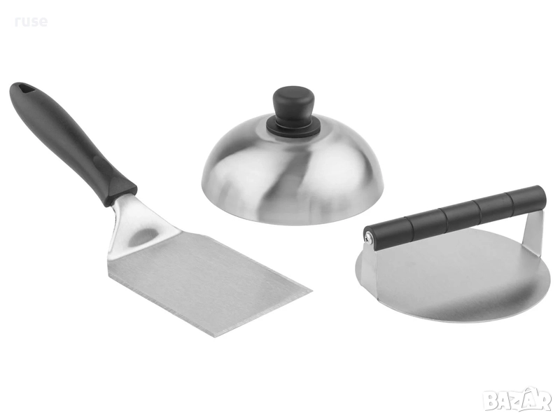 НОВИ! Комплект за бургери преса, шпакла, капак/камбана 3 части, снимка 1