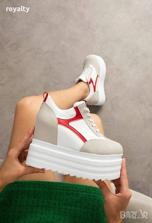 Кецове на Платформа - Бяло, Сиво и Червено, снимка 1