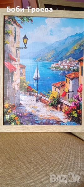 Средиземноморски Пейзаж със Синьо Небе и Бели Сгради, снимка 1