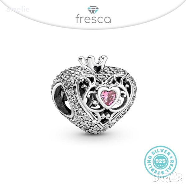Талисман Fresca по модел тип Пандора сребро 925 Pandora Let My Heart Be Your Crown. Колекция Amélie, снимка 1