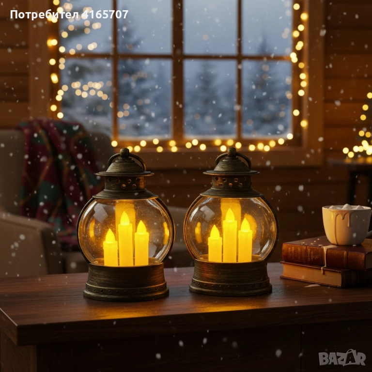 Декоративен коледен фенер с три LED свещи – безопасна и магична светлина, снимка 1