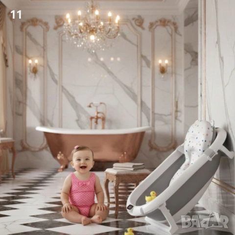 Сгъваема бебешка вана с термометър и възглавница, снимка 7 - За банята - 53480151