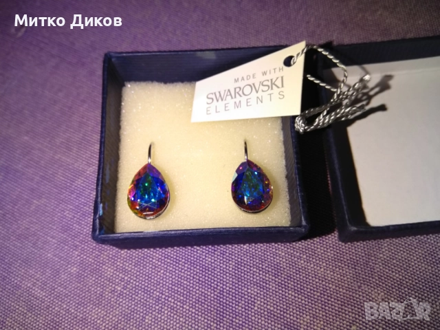 обеци с кристал ОРИГИНАЛЕН на марката Swarovski нови, снимка 5 - Обеци - 51723380