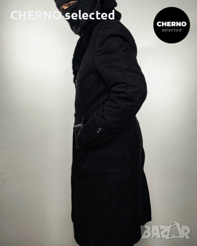C&A дълго двуредно мъжко кожено палто от естествен велур с кожена яка – размер L , снимка 6 - Якета - 53668334