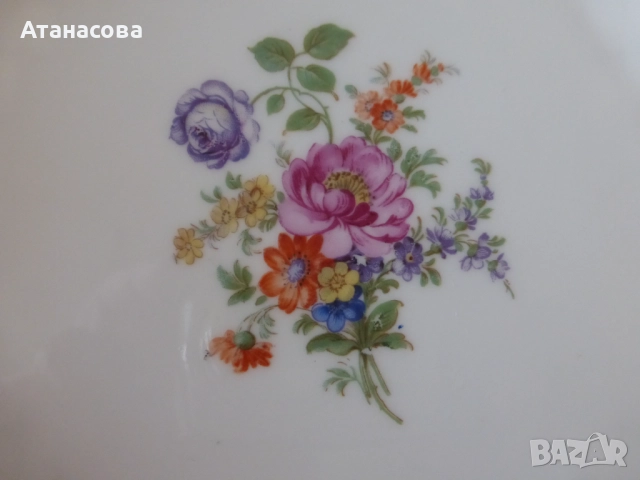 Немско порцеланово плато 27 см Tirschenreuth БАВАРИЯ 1920 г, снимка 3 - Аксесоари за кухня - 52910892