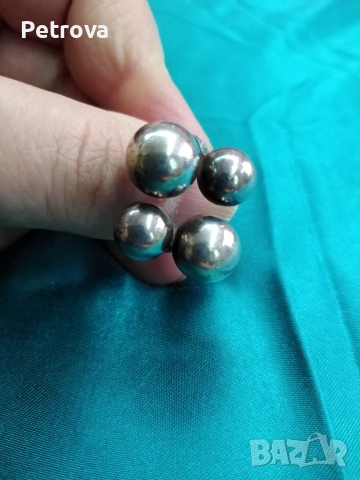 Сребърен пръстен с топчета, снимка 4 - Пръстени - 53134543