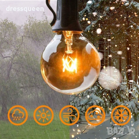 000004 Водоустойчива LED светеща гирлянда за открито 5м 10 крушки и 10м 20 крушки, снимка 8 - Външни лампи - 53637550