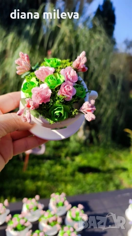 Сладурски чашки с нежни цветлета в зелено и розово!!, снимка 17 - Декорация за дома - 52069049