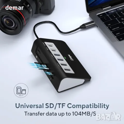 USB C хъб, 9-в-1, 4K HDMI, 2USB-A 3.0, PD 100W, 2USB-A 2.0, USB-C 3.0, SD/TF, снимка 7 - Друга електроника - 50268249