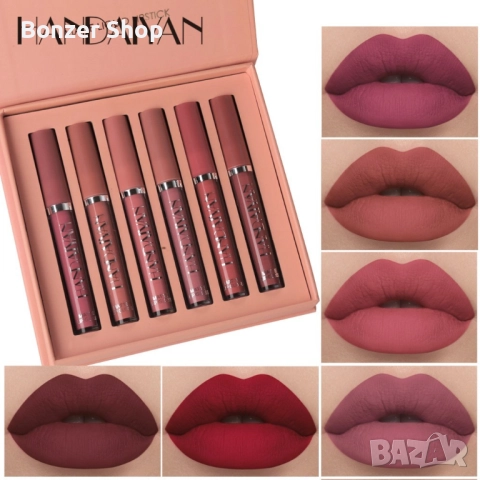 Комплект от 6 броя дълготрайни течни матови червила за устни, снимка 2 - Декоративна козметика - 51865425