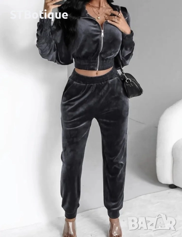 💕Комплект от 2 части – Елегантно дамско рипсено яке с цип и панталон с подплата от полар💕, снимка 4 - Спортни екипи - 52012251