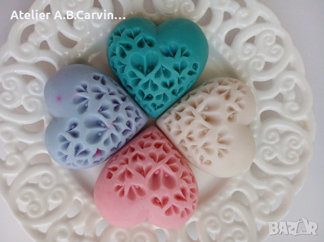 Ароматни глицеринови гравирани сапунчета Сърце, за подаръци за гости, снимка 3 - Декорация - 53887044