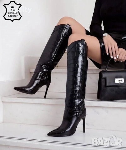 Ботуши на ток - черен ЕСТЕСТВЕН лак