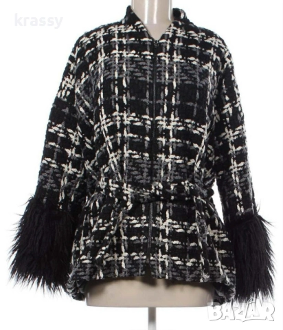 НОВО страхотно елегантно макси дамско палто с косъм на ръкавите (размер ХЛ), снимка 2 - Палта, манта - 52990398