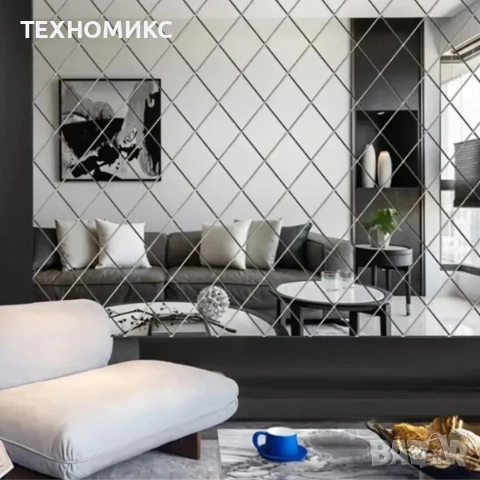 Комплект от 32 самозалепващи се акрилни огледала , 50x100 см, снимка 6 - Декорация за дома - 53581848