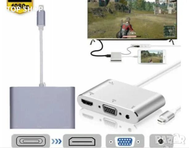 Lightning към HDMI VGA AV адаптер, 3 в 1 алуминиев, HDMI VGA AV адаптер за iPhone към телевизор, снимка 4 - Аксесоари за Apple - 48818994