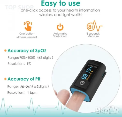 Висококачествен оксиометър от Viatom Wellue Oxysmart Fingertip Oximeter (PC-60 F), снимка 7 - Уреди за диагностика - 48648442