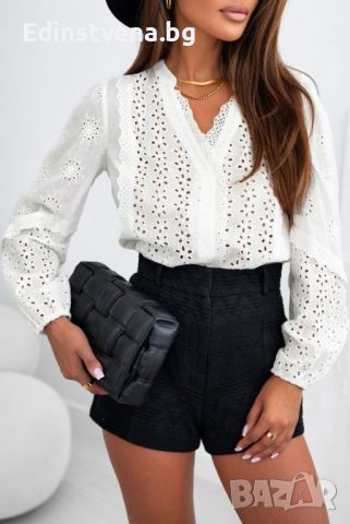 Дамска памучна блуза в бяло с дълъг ръкав и бродерия, снимка 10 - Блузи с дълъг ръкав и пуловери - 45418277