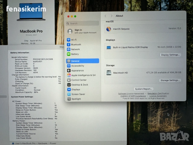  16' Apple MacBook Pro M1 2021 Space Grey 16GB RAM/512GB SSD/Бат 92 цик 16 ч., снимка 6 - Лаптопи за работа - 51519392