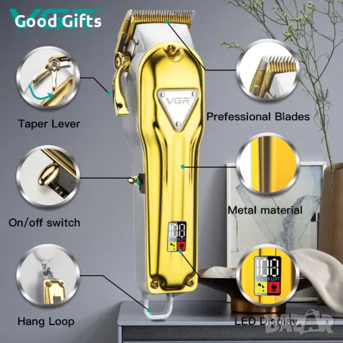 Професионална машинка за подстригване VGR V-140 – Метален корпус, 300 мин. работа, LED дисплей, снимка 4 - Машинки за подстригване - 50388576