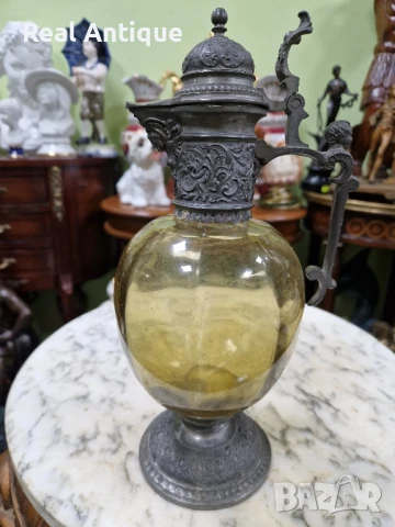 Стара рядка антикварна османска гарафа декандер метал стъкло , снимка 2 - Други ценни предмети - 51029298