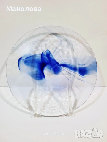 Винтидж стъклени чинии Bormioli Rocco Murano Blue Swirl, снимка 4 - Други ценни предмети - 52960399