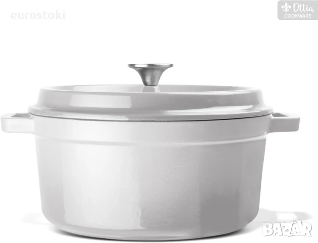 Ottia Чугунена емайлирана тенджера 26 см за готвене с капак и ароматни копчета - Тенджера за задуша, снимка 2 - Съдове за готвене - 51110096