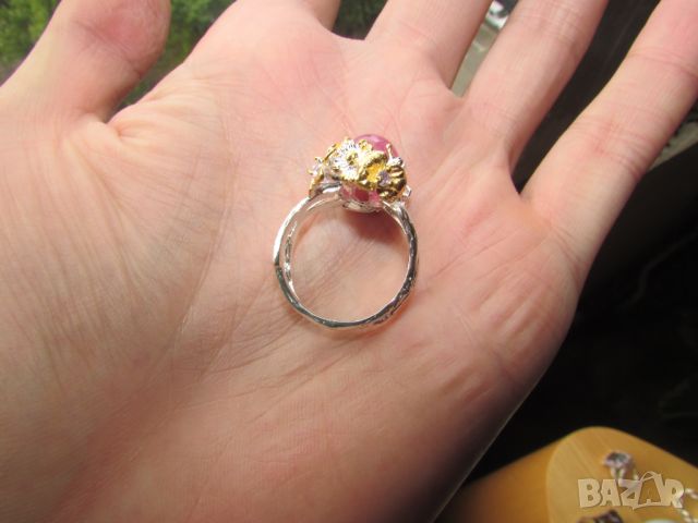 Сребърен пръстен с рубин 10x9мм, тегло 8.1гр. подходящ за подарък, снимка 5 - Пръстени - 45343525