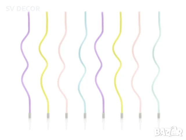 Къдрави свещи за торта, пастелни цветове (8бр./оп), снимка 2 - Декорация - 49794132