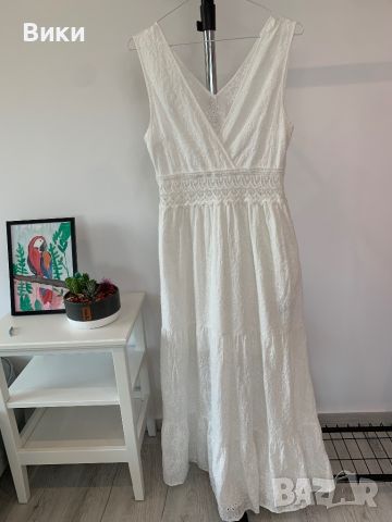 Дълга бяла рокля в размер 38, подходяща за S/M, снимка 2 - Рокли - 46260512