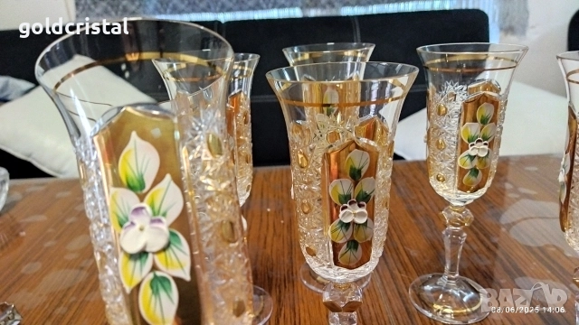 позлатени кристални чаши Бохемия Чехословакия , снимка 5 - Антикварни и старинни предмети - 52935863