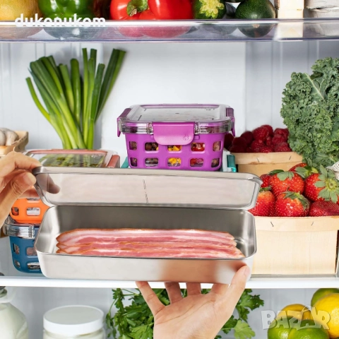 Иноксова кутия за бекон и деликатеси, херметична, за хладилник и фризер, снимка 6 - Други - 52638254