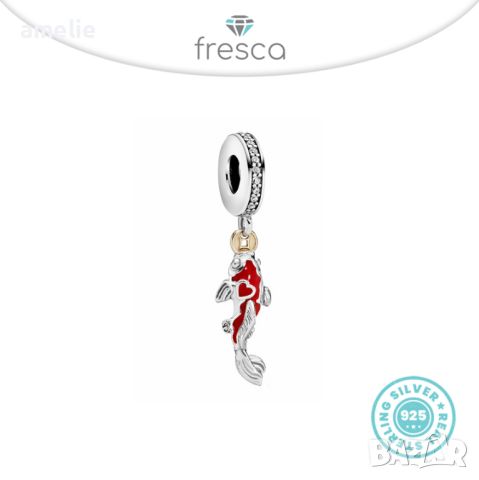 Талисман Fresca по модел тип Pandora Пандора сребро 925 Red Golden Fish. Колекция Amélie, снимка 1 - Гривни - 42317439