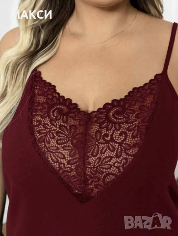 Макси еластична фина нощница с коригиращи се презрамки и красива дантела в черно и бордо - много мек, снимка 3 - Нощници - 50991582