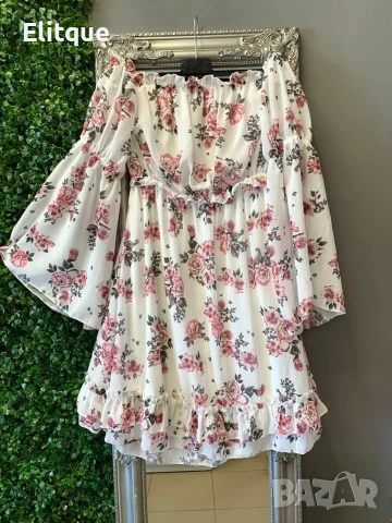 Ефирна флорална рокля с паднали ръкави