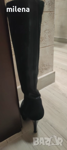 Черни ботуши от естествен велур, снимка 2 - Дамски ботуши - 51672897