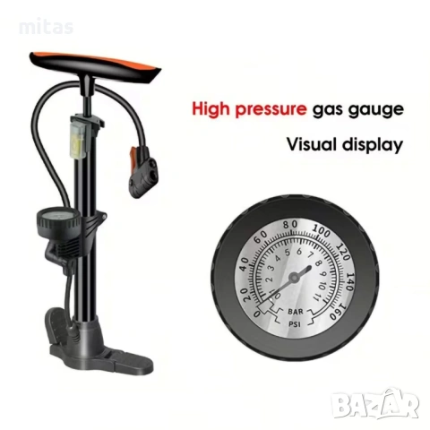 Ръчна помпа с манометър MARTAR, Стоманена, Сгъваема, 11 Bar / 160 PSI, снимка 5 - Аксесоари за велосипеди - 53177288